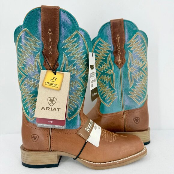 NWD Ariat Women's Odessa Brown/Metallic Turqueza Leather Western Boots Size 7B - Picture 1 of 15